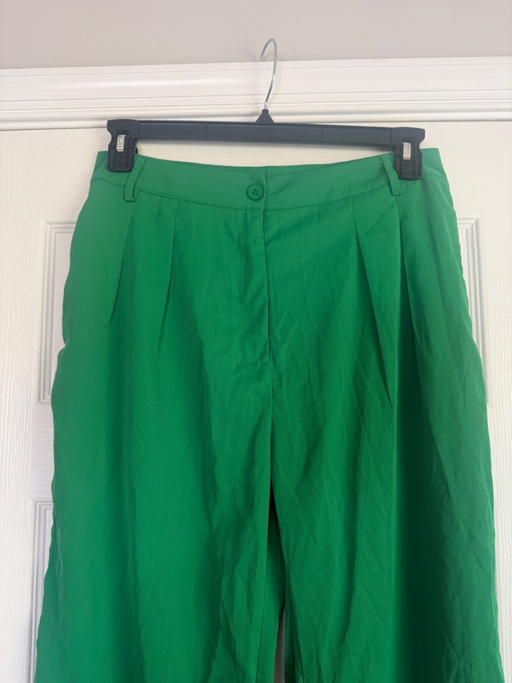 Wide Leg High Waisted Green Women's Pants - Picture 2 of 4